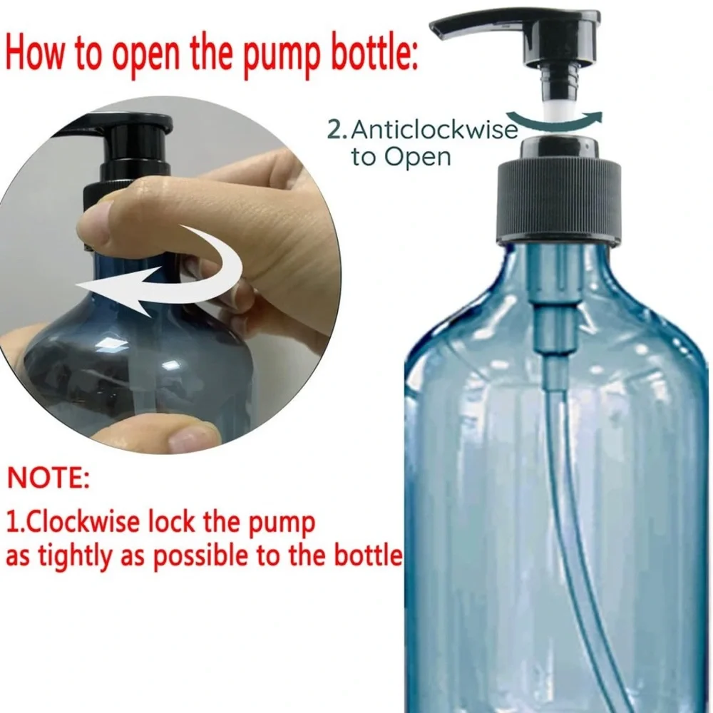 Empty Plastic Bottles with Pump Dispenser and 6 Label Stickers